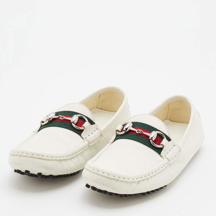 Gucci White Leather Web Horsebit Slip On Loafers Size Gucci |