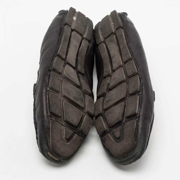 Pre Owned Gucci Black Leather Bamboo Horsebit Loafers Size 36.5