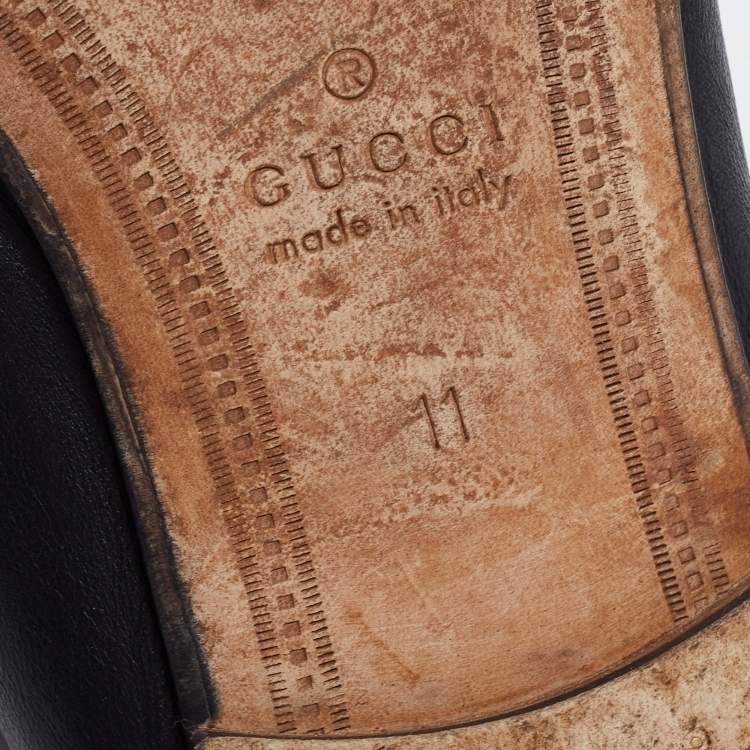 مملوكة مسبقًا Gucci Black Leather Jordaan Horsebit Slip On Loafers Size 44