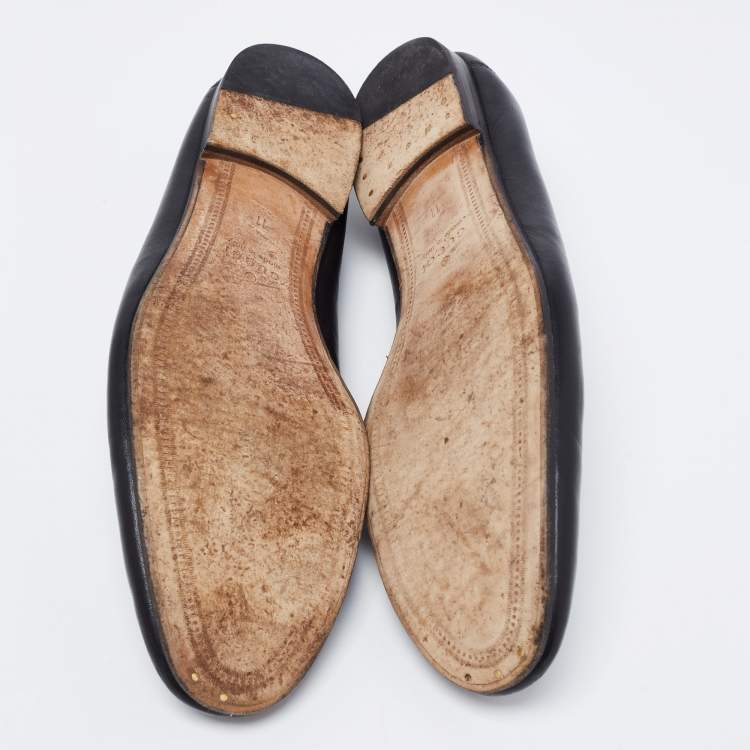 مملوكة مسبقًا Gucci Black Leather Jordaan Horsebit Slip On Loafers Size 44