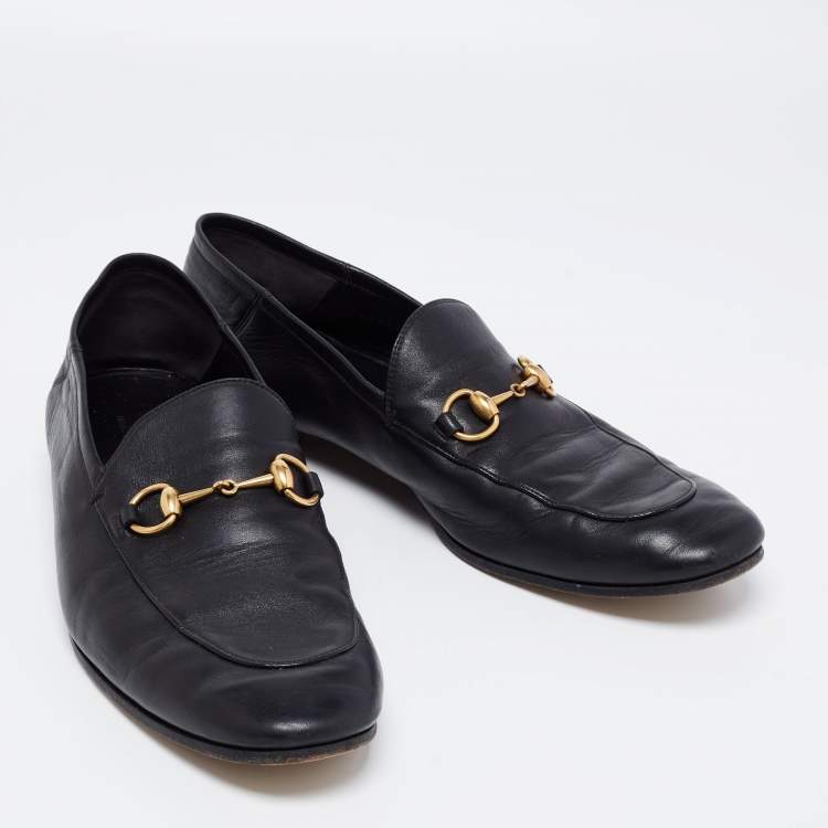 مملوكة مسبقًا Gucci Black Leather Jordaan Horsebit Slip On Loafers Size 44