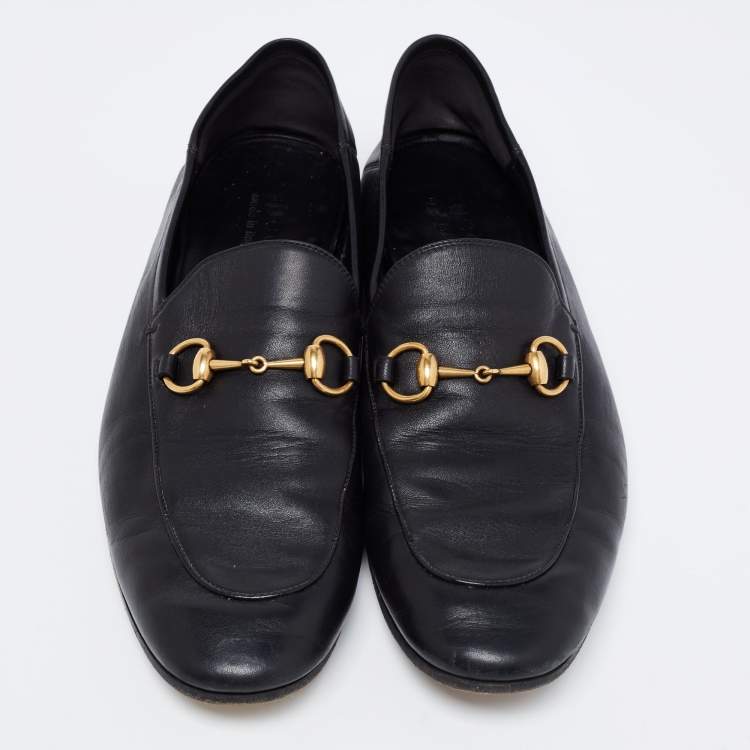 مملوكة مسبقًا Gucci Black Leather Jordaan Horsebit Slip On Loafers Size 44