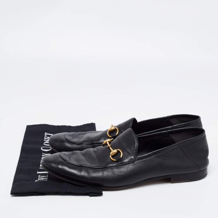 مملوكة مسبقًا Gucci Black Leather Jordaan Horsebit Slip On Loafers Size 44