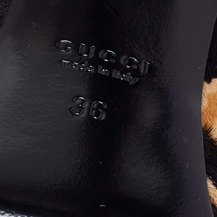 Pre Owned Gucci Brown/Black Calf Hair Betty Open Toe Platform Pump Size 36