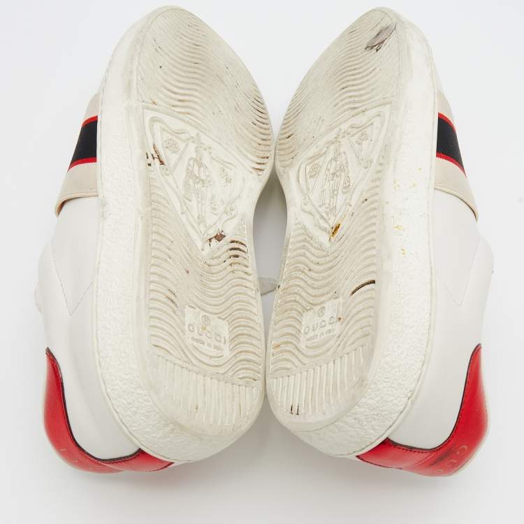 Pre Owned Gucci White/Red Leather New Ace Logo Strap Sneaker Size 35.5