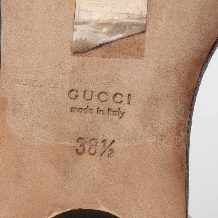 Pre Owned Gucci Black Leather Horsebit T-Strap Flat Sandals Size 38.5