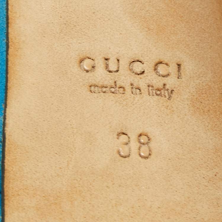 Pre Owned Gucci Blue Suede Ankle-Strap Platform Sandals Size 38