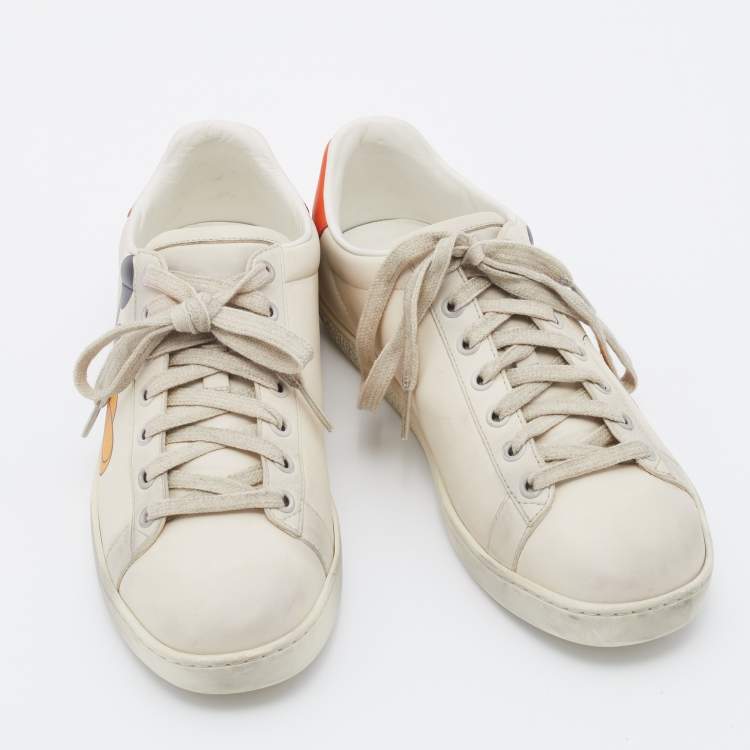 Pre Owned Gucci x Disney Ivory Leather Ace Mickey Mouse Low Top Sneakers Size 37.5