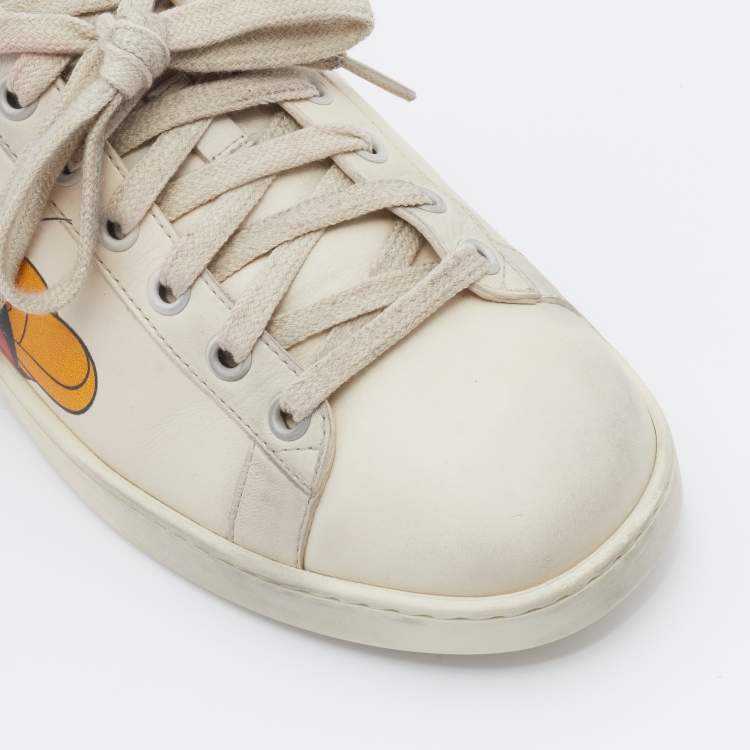 Pre Owned Gucci x Disney Ivory Leather Ace Mickey Mouse Low Top Sneakers Size 37.5