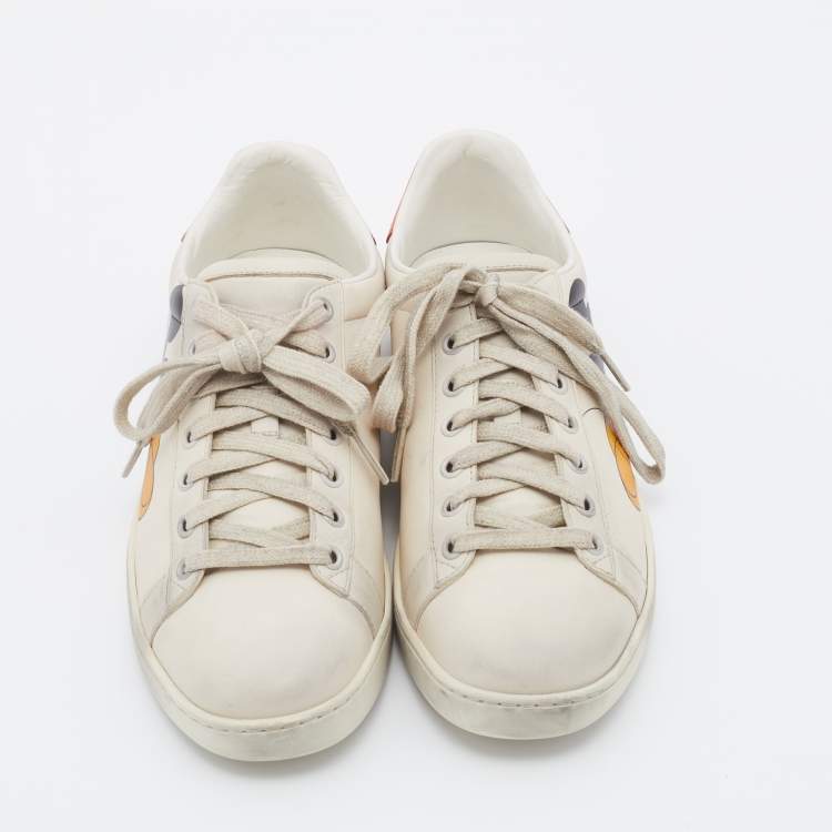 Pre Owned Gucci x Disney Ivory Leather Ace Mickey Mouse Low Top Sneakers Size 37.5