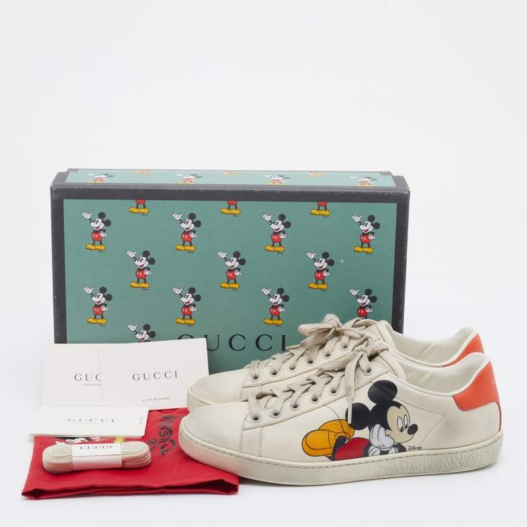Pre Owned Gucci x Disney Ivory Leather Ace Mickey Mouse Low Top Sneakers Size 37.5