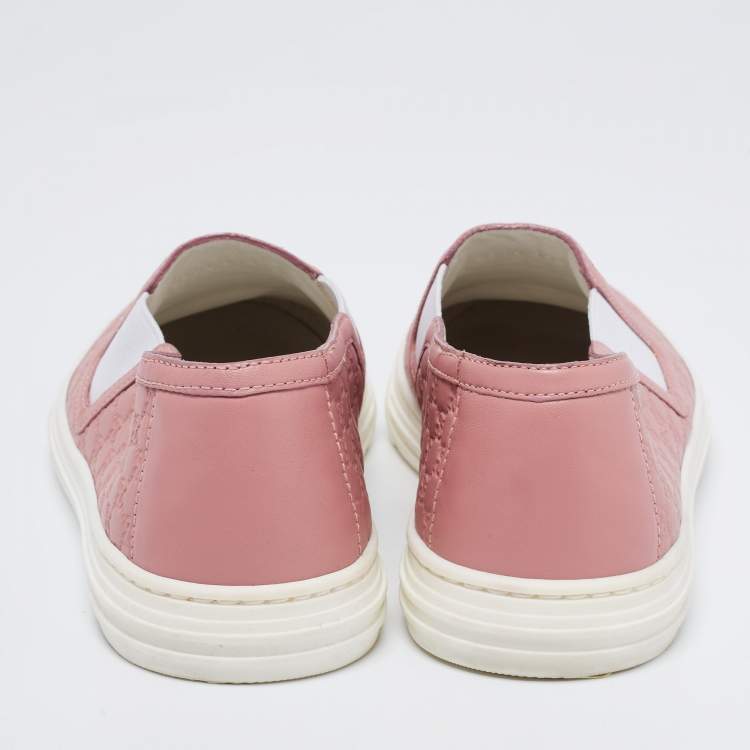 Pre Owned Gucci Pink Micro Guccissima Leather Slip-On Sneakers Size 37.5