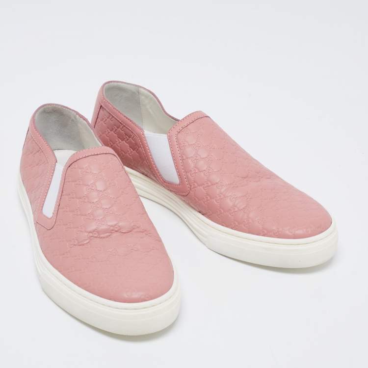 Pre Owned Gucci Pink Micro Guccissima Leather Slip-On Sneakers Size 37.5