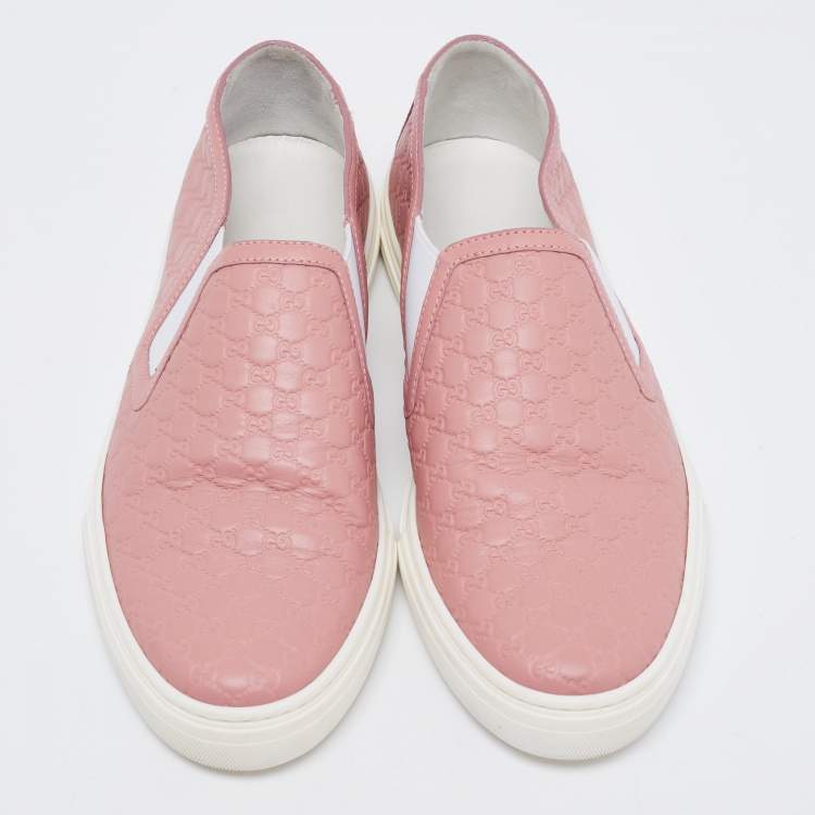 Pre Owned Gucci Pink Micro Guccissima Leather Slip-On Sneakers Size 37.5