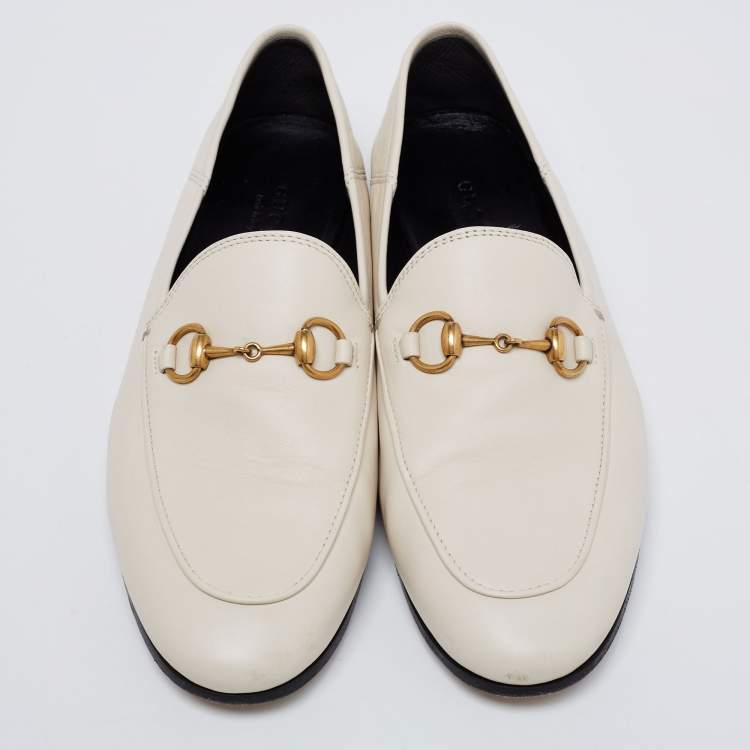 Pre Owned Gucci Cream Leather Brixton Collapsible Loafers Size 37