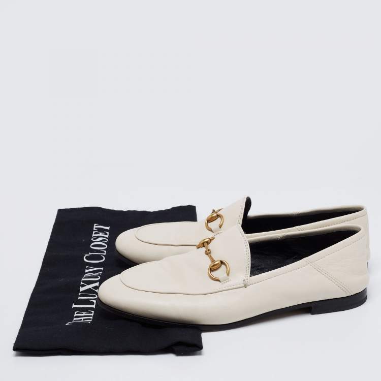 Pre Owned Gucci Cream Leather Brixton Collapsible Loafers Size 37