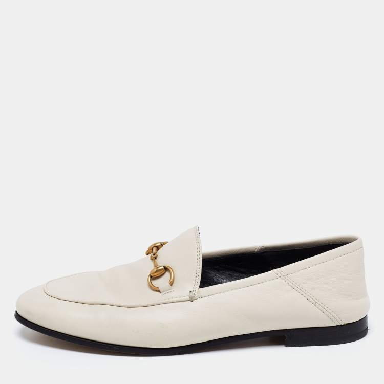 Pre Owned Gucci Cream Leather Brixton Collapsible Loafers Size 37