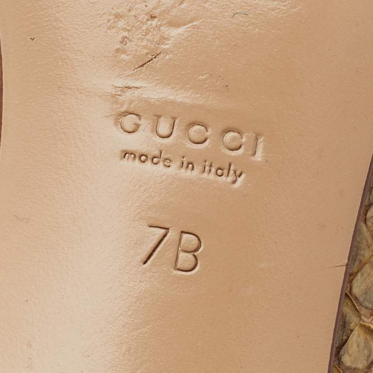 Pre Owned Gucci Beige/Brown Snakeskin Leather Interlocking G Ballet Flats Size 37