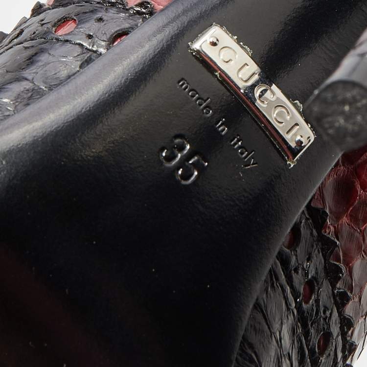 Pre Owned Gucci Tricolor Brogue Python Leather Gia Pointed Toe Lace Up Ankle Booties Size 35