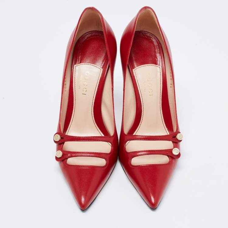 Pre Owned Gucci Red Leather Aneta Pointed Toe Pumps Size 36