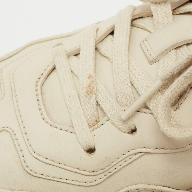 Pre Owned Gucci Cream Leather Rhyton Gucci Logo Lace Up Sneakers Size 38.5 