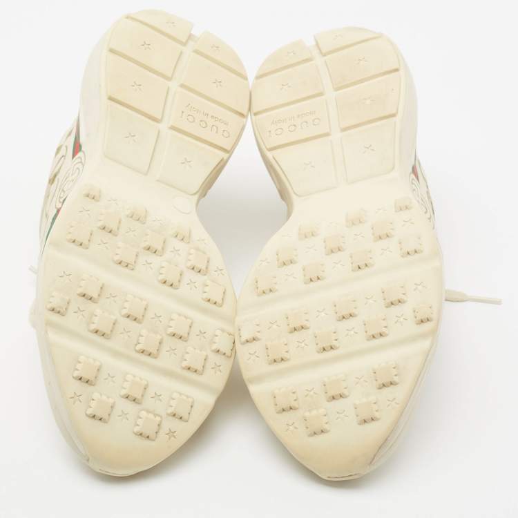 Pre Owned Gucci Cream Leather Rhyton Gucci Logo Lace Up Sneakers Size 38.5 