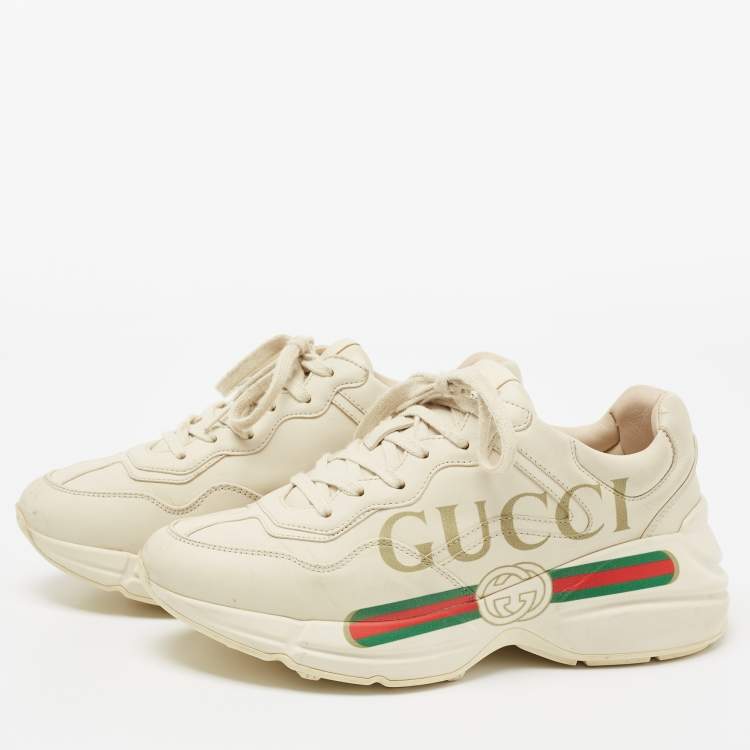 Gucci Cream Leather Rhyton Gucci Logo Lace Up Sneakers Size  Gucci | TLC