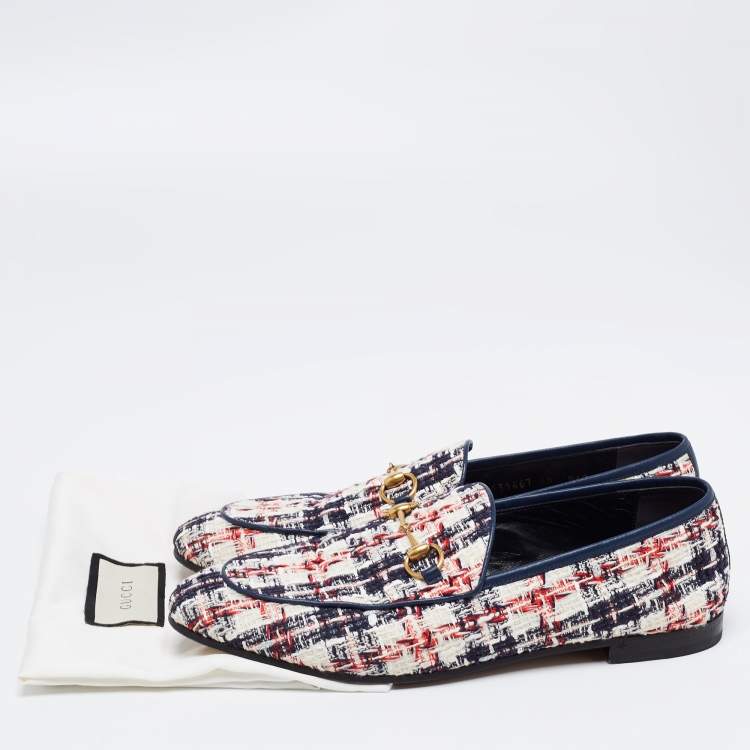 Pre Owned Gucci Tri Color Tweed Horsebit Jordaan Loafers Size 40