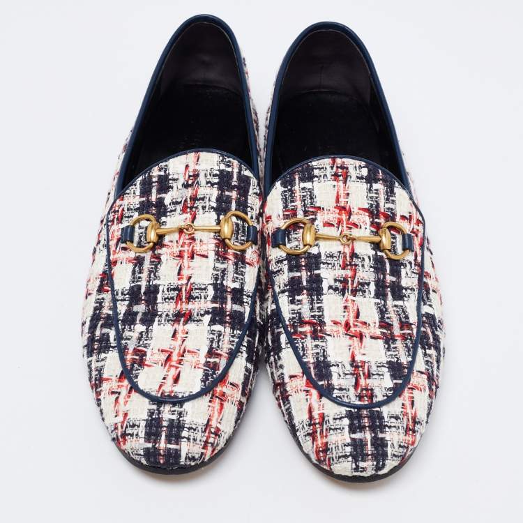 Pre Owned Gucci Tri Color Tweed Horsebit Jordaan Loafers Size 40