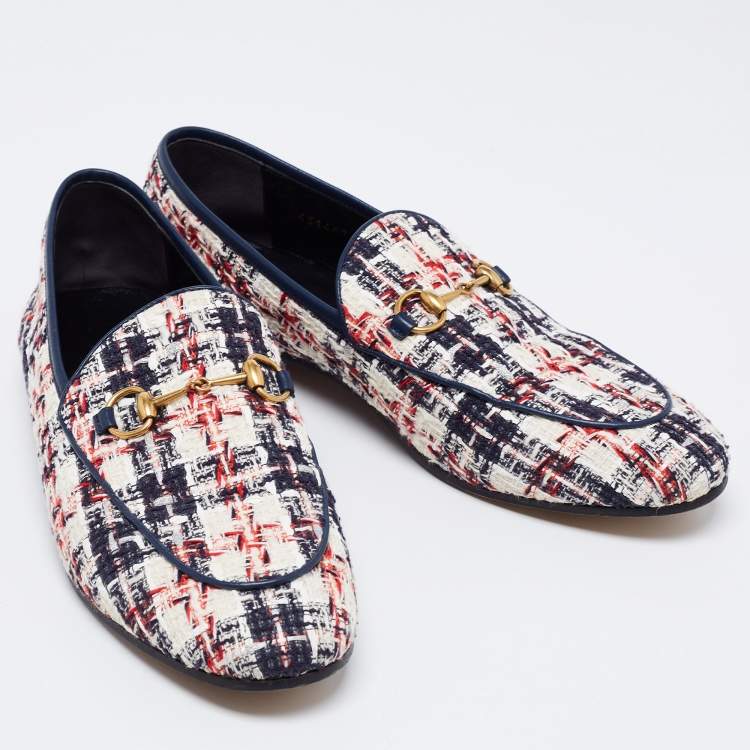 Pre Owned Gucci Tri Color Tweed Horsebit Jordaan Loafers Size 40
