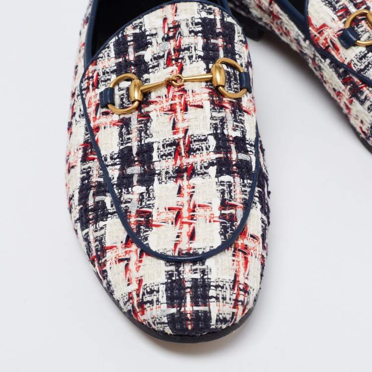 Pre Owned Gucci Tri Color Tweed Horsebit Jordaan Loafers Size 40