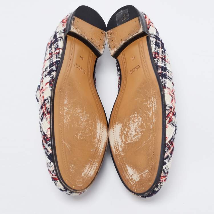 Pre Owned Gucci Tri Color Tweed Horsebit Jordaan Loafers Size 40