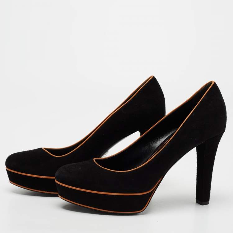 Pre Owned Gucci Black/Brown Suede Huston Platform Pumps Size 37.5
