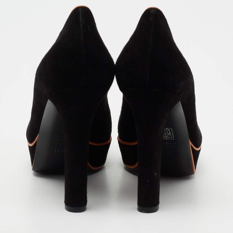 Pre Owned Gucci Black/Brown Suede Huston Platform Pumps Size 37.5