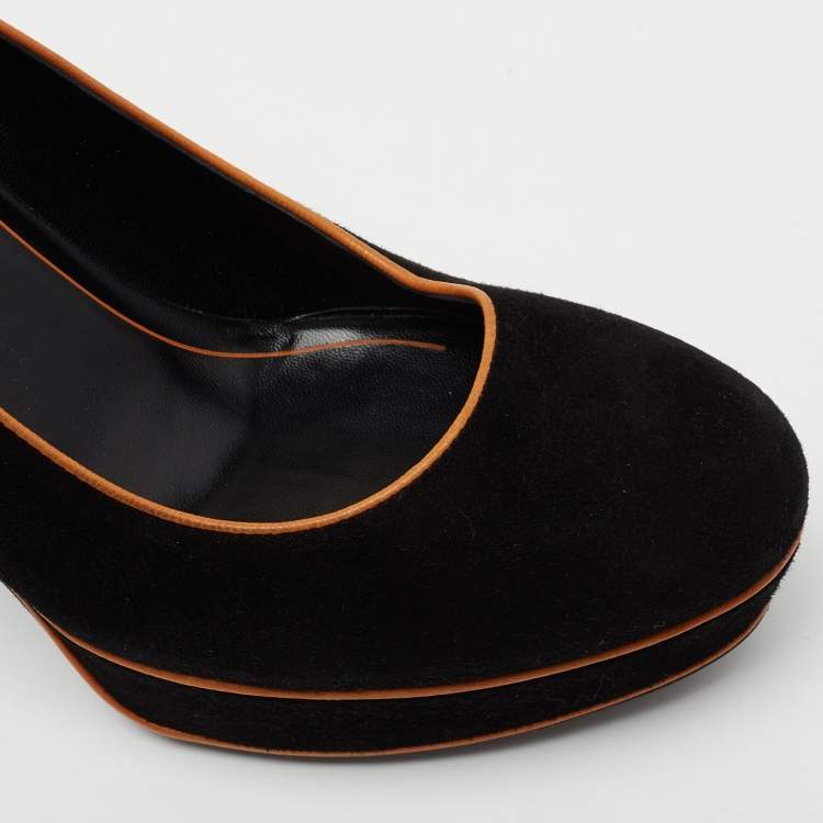 Pre Owned Gucci Black/Brown Suede Huston Platform Pumps Size 37.5