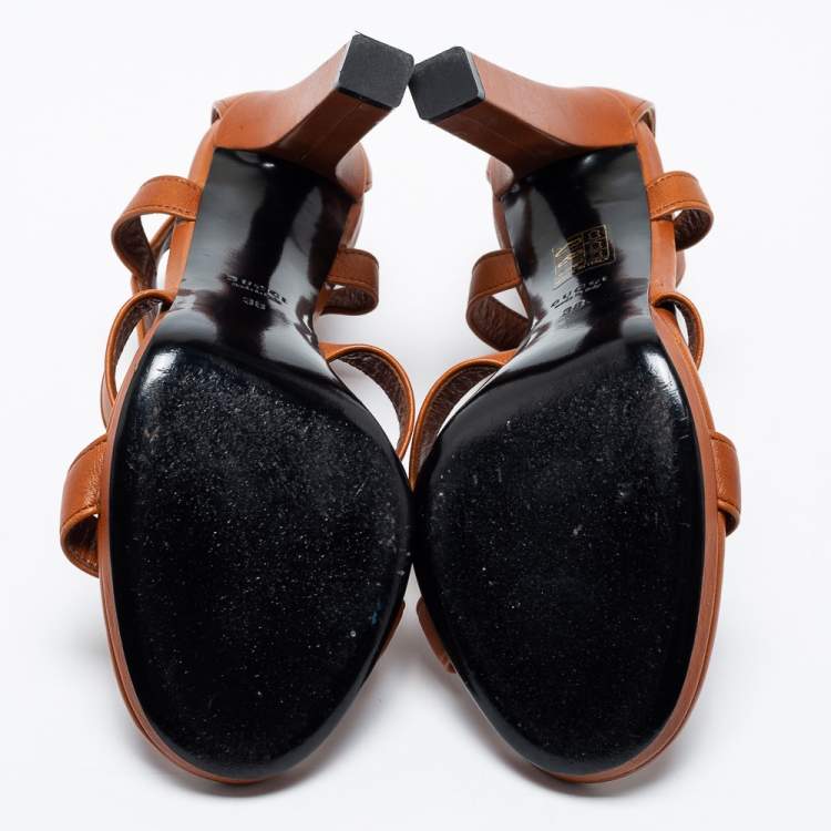 Pre Owned Gucci Tan Leather Marrakech Open-Toe Sandals Size 38