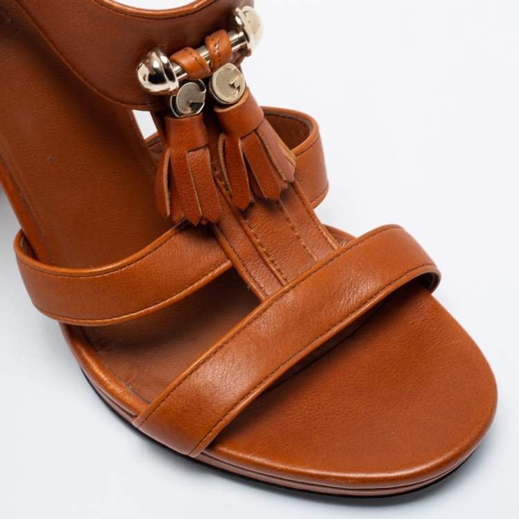 Pre Owned Gucci Tan Leather Marrakech Open-Toe Sandals Size 38