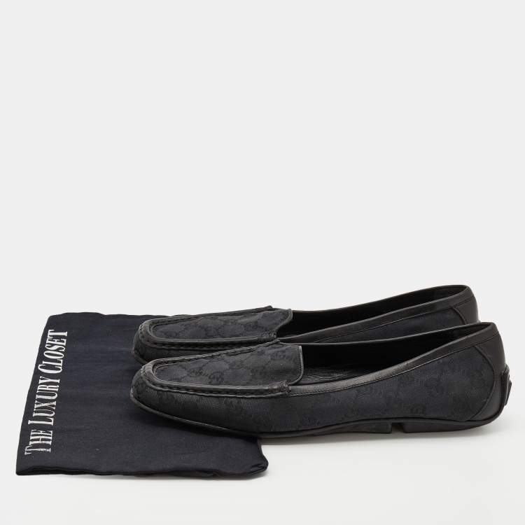Pre Owned Gucci Black Guccissima Canvas And Leather Slip On Loafers  Size 39