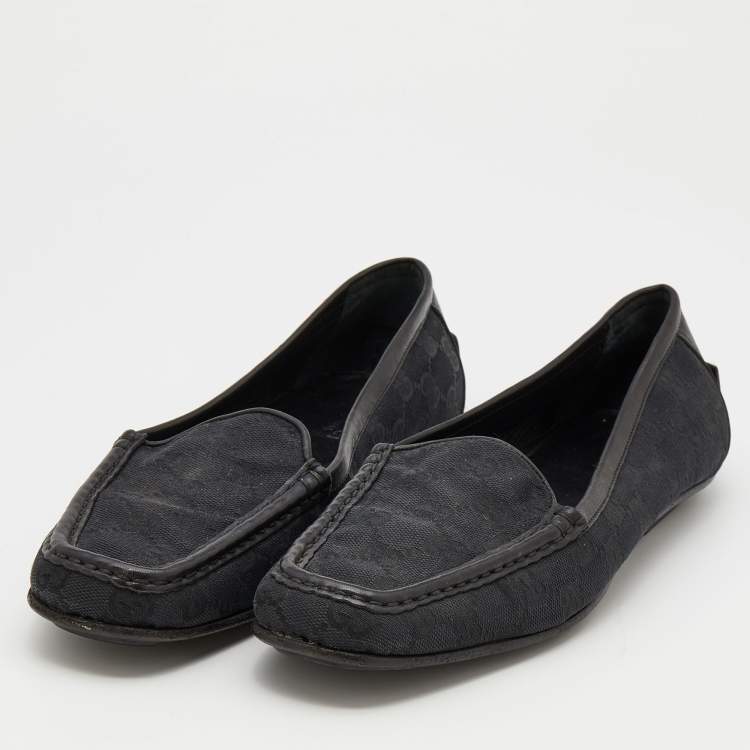 Pre Owned Gucci Black Guccissima Canvas And Leather Slip On Loafers  Size 39