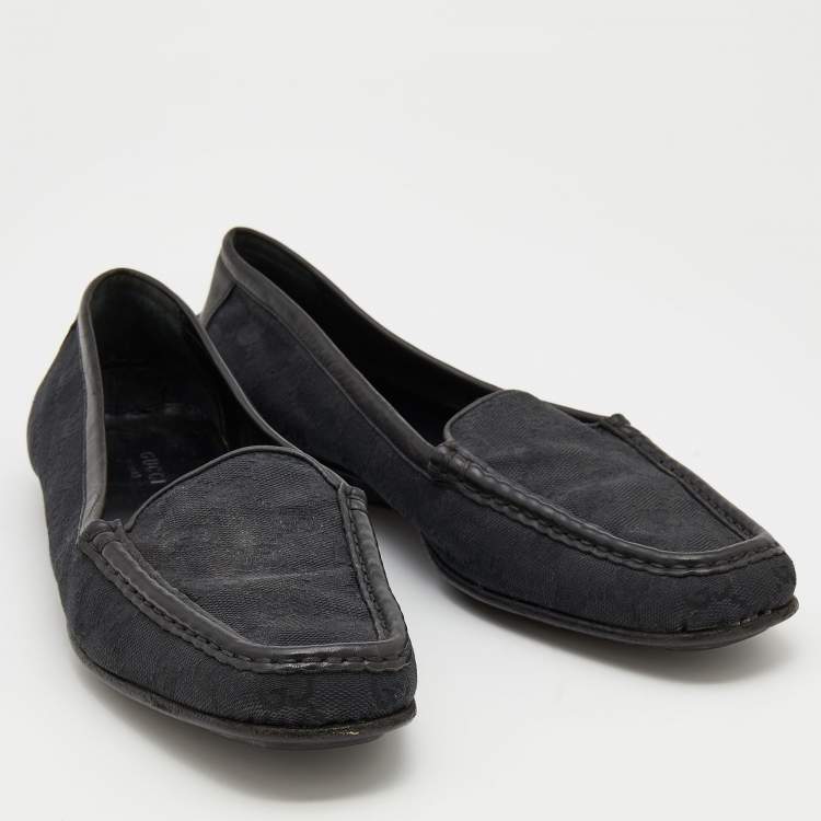 Pre Owned Gucci Black Guccissima Canvas And Leather Slip On Loafers  Size 39