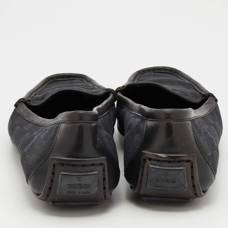 Pre Owned Gucci Black Guccissima Canvas And Leather Slip On Loafers  Size 39