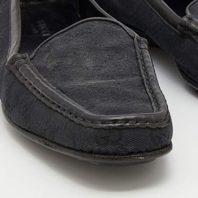 Pre Owned Gucci Black Guccissima Canvas And Leather Slip On Loafers  Size 39