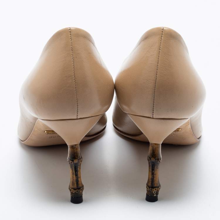 Pre Owned Gucci Beige Leather Kristen Pumps Size 38.5