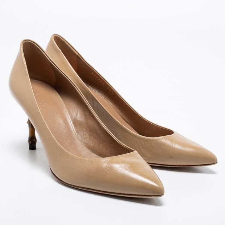 Pre Owned Gucci Beige Leather Kristen Pumps Size 38.5