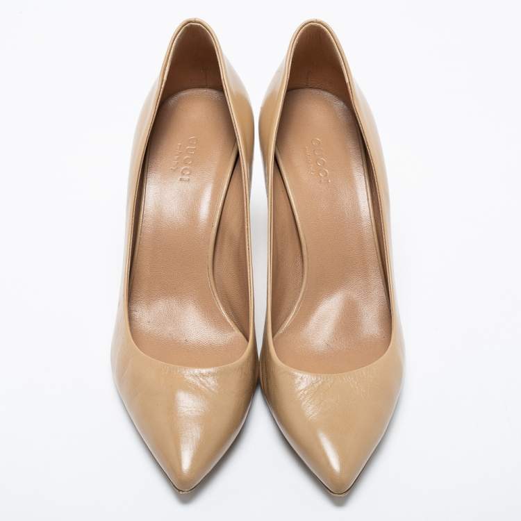 Pre Owned Gucci Beige Leather Kristen Pumps Size 38.5