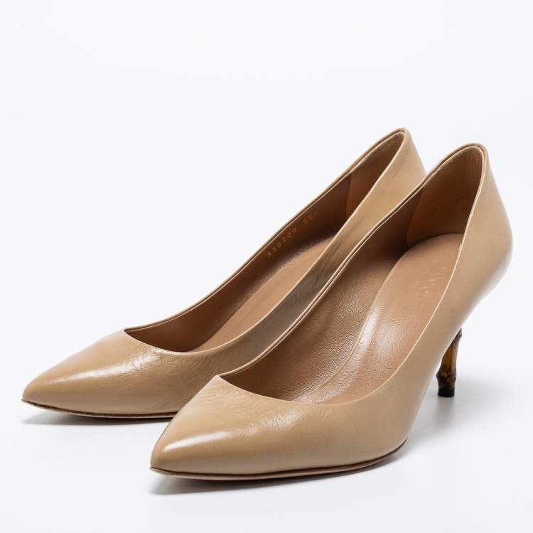 Pre Owned Gucci Beige Leather Kristen Pumps Size 38.5