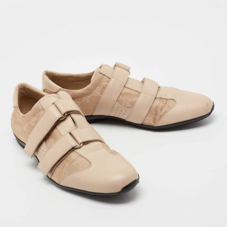 Pre Owned Gucci Beige GG Fabric And Leather Velcro Sneakers Size 41
