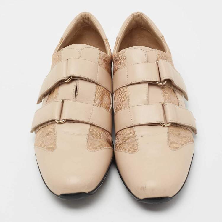 Pre Owned Gucci Beige GG Fabric And Leather Velcro Sneakers Size 41