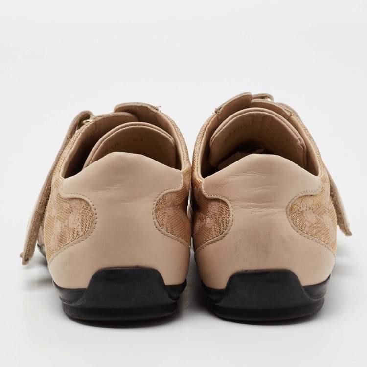 Pre Owned Gucci Beige GG Fabric And Leather Velcro Sneakers Size 41