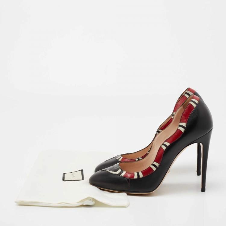 مملوكة مسبقًا Gucci Black/Red Leather Kingsnake Pumps Size 38